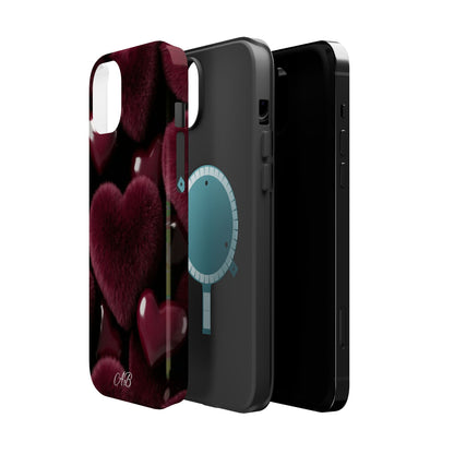 Magnetic Impact-Resistant Phone Case — Plush Burgundy Heart Design