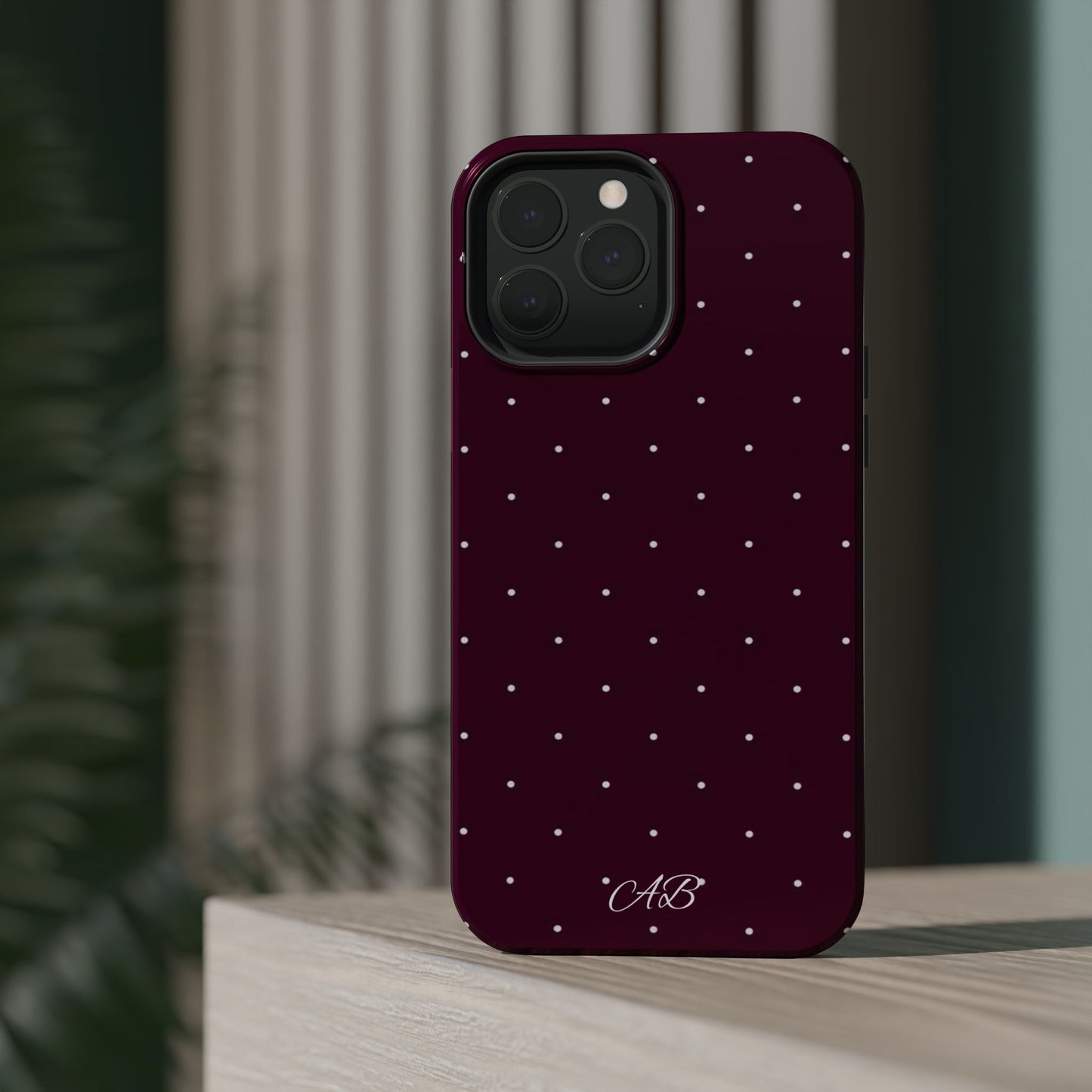 Magnetic Impact-Resistant Phone Case — Burgundy Microdot Protective Cover