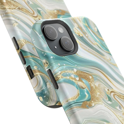 Marbled Teal & Gold Magnetic Impact-Resistant Phone Case