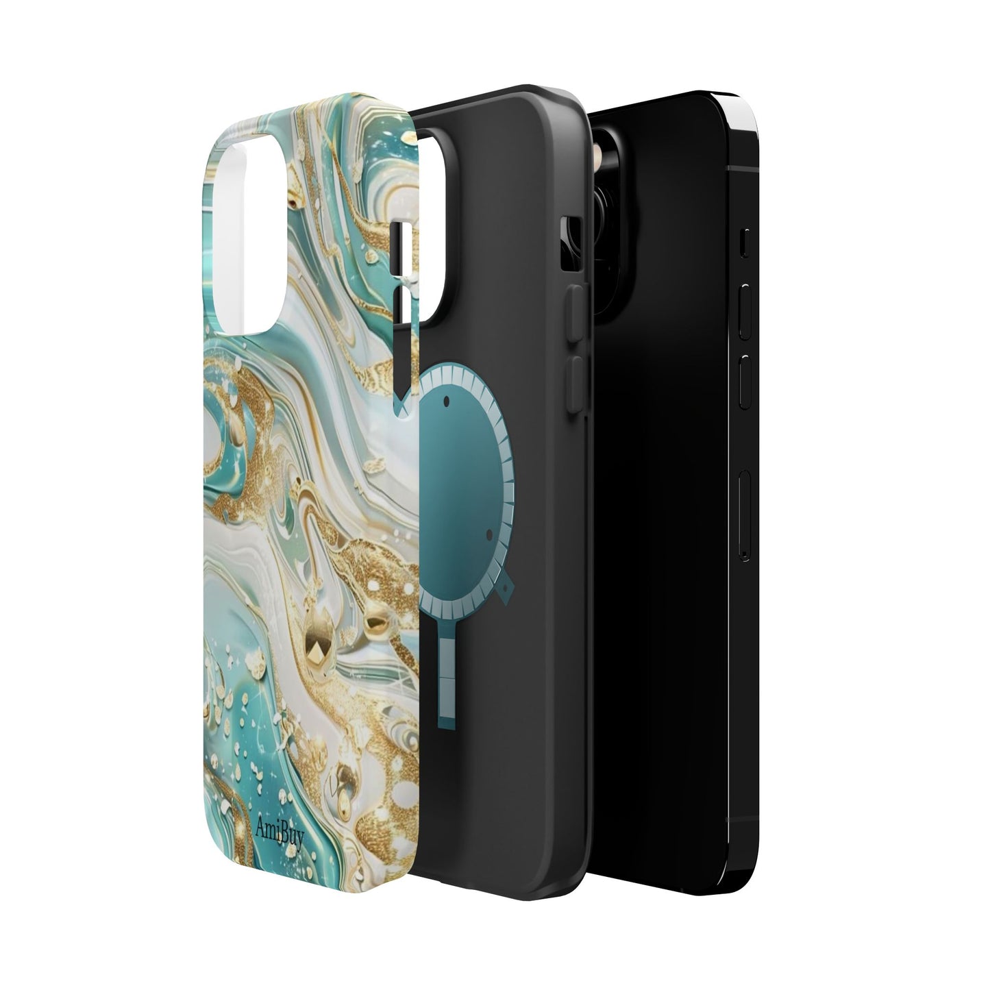 Marbled Teal & Gold Magnetic Impact-Resistant Phone Case