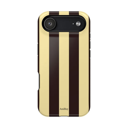 Striped Magnetic Impact-Resistant Phone Case — Brown & Cream Vertical Stripes