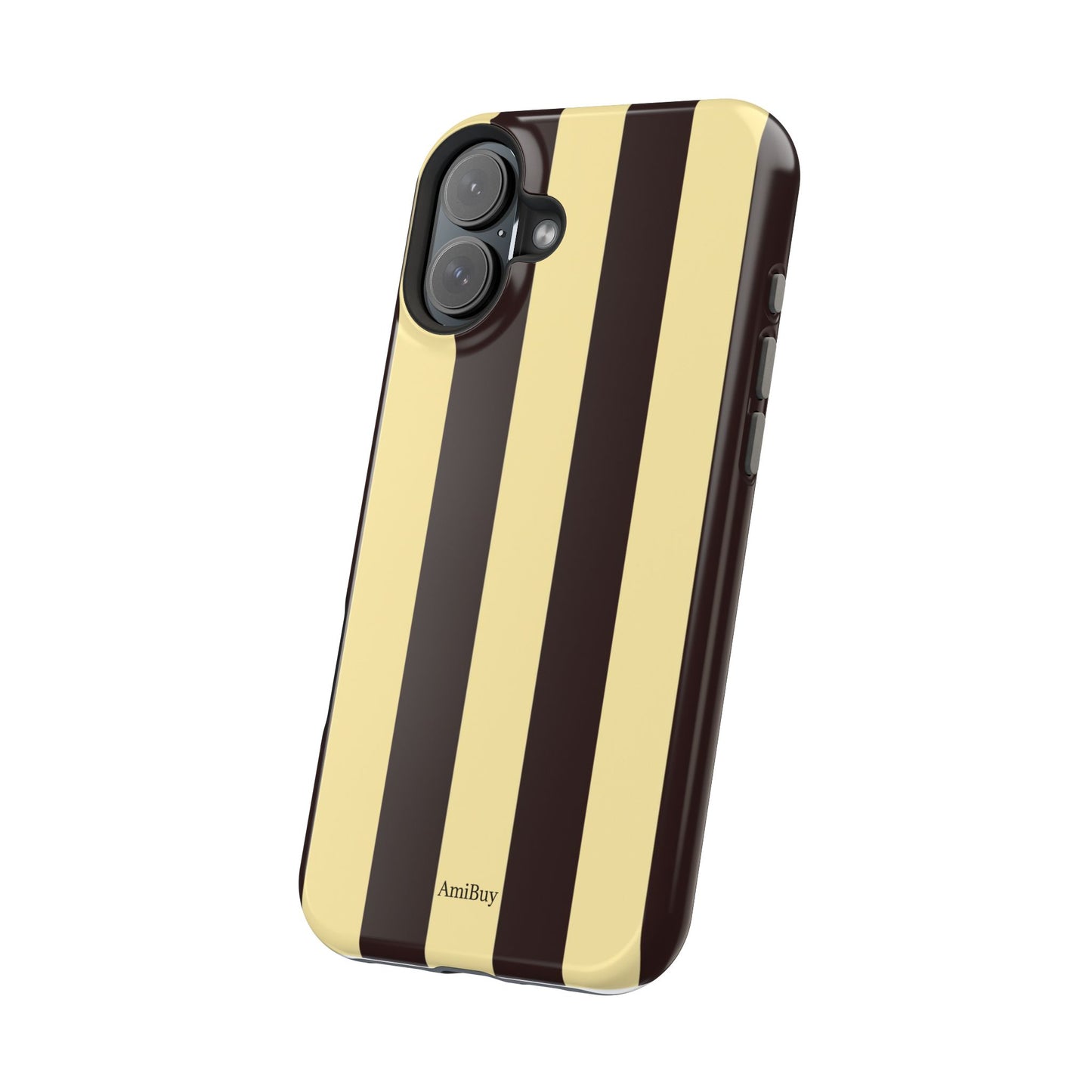 Striped Magnetic Impact-Resistant Phone Case — Brown & Cream Vertical Stripes