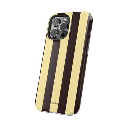 Striped Magnetic Impact-Resistant Phone Case — Brown & Cream Vertical Stripes