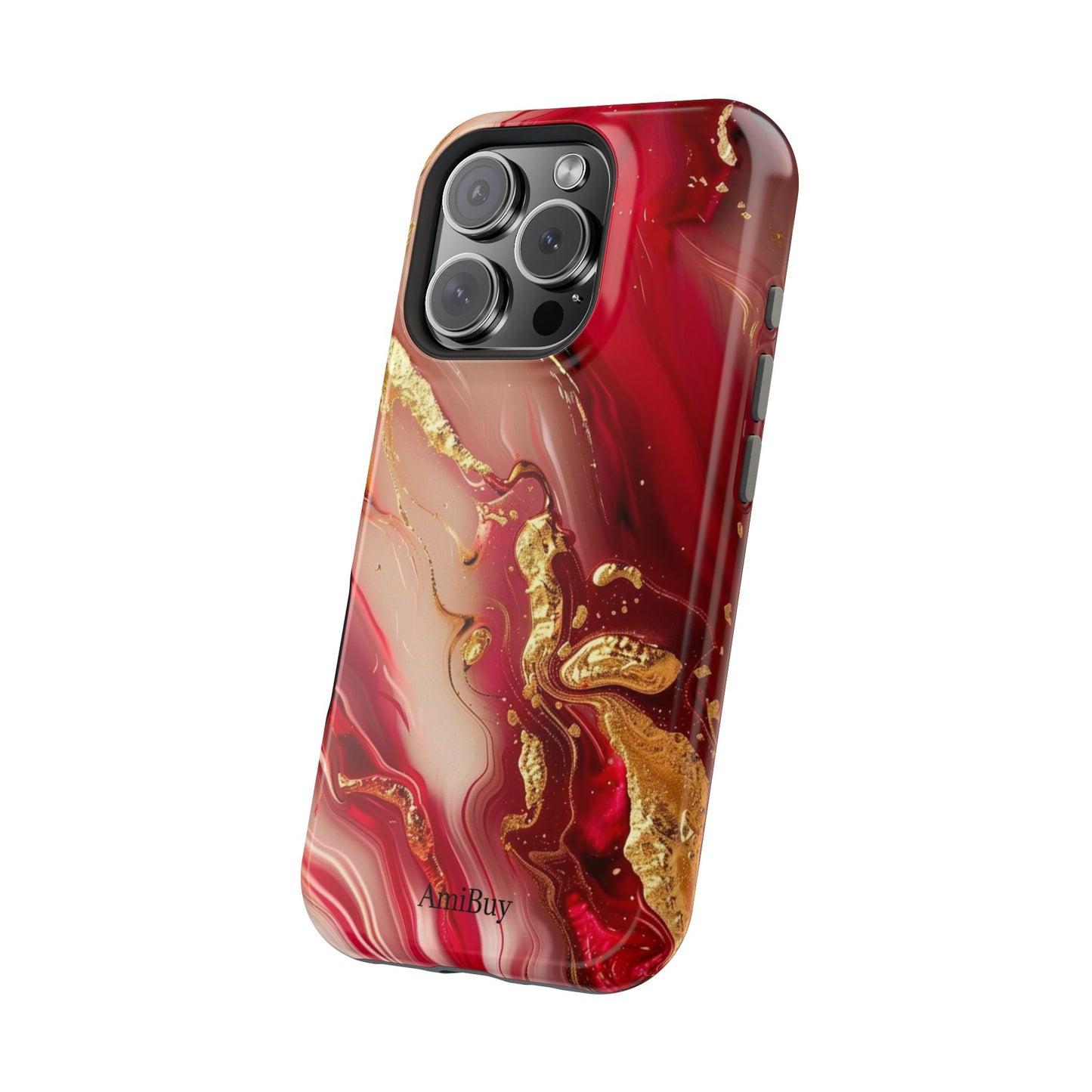 Red Marble & Gold Phone Case — Magnetic Impact-Resistant Protective Cover