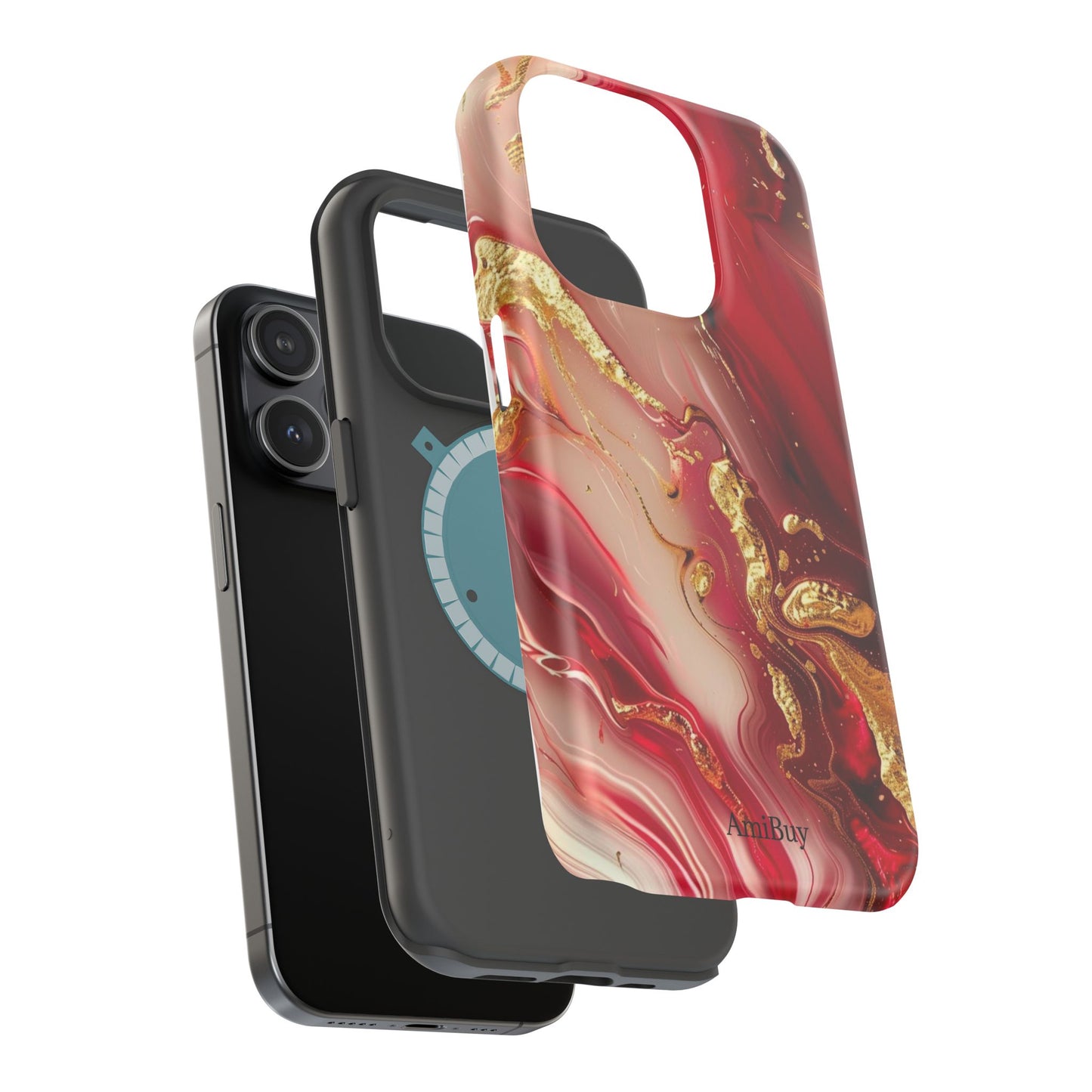 Red Marble & Gold Phone Case — Magnetic Impact-Resistant Protective Cover