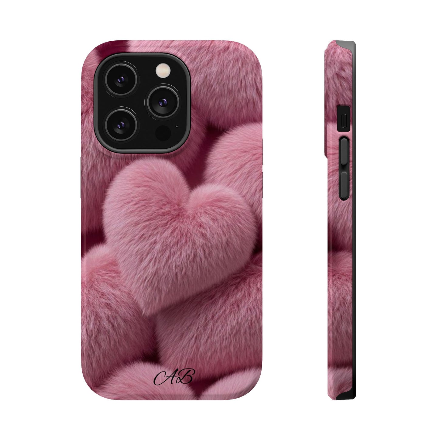 Pink Fuzzy Heart Phone Case — Magnetic Impact-Resistant
