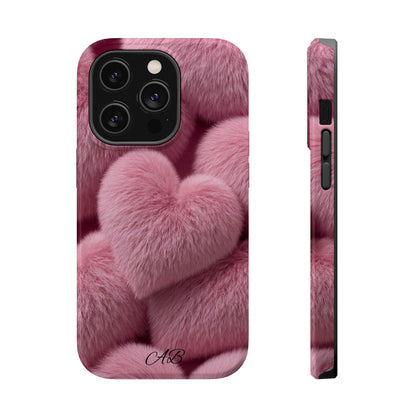 Pink Fuzzy Heart Phone Case — Magnetic Impact-Resistant