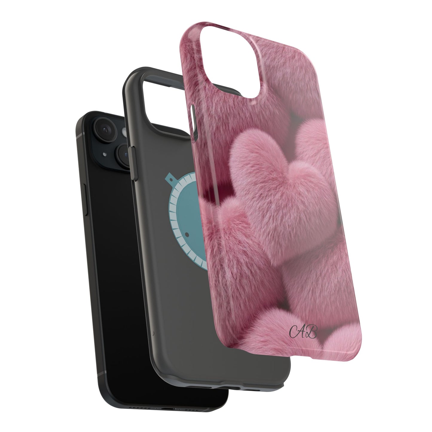 Pink Fuzzy Heart Phone Case — Magnetic Impact-Resistant