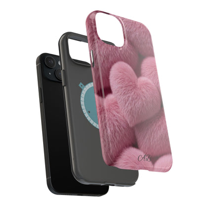 Pink Fuzzy Heart Phone Case — Magnetic Impact-Resistant