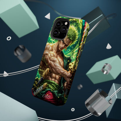 Magnetic Impact-Resistant Phone Case — Green-Sword Warrior Anime Art