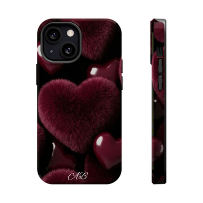 Magnetic Impact-Resistant Phone Case — Plush Burgundy Heart Design