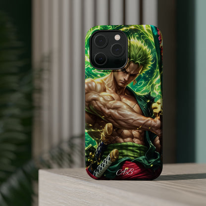 Magnetic Impact-Resistant Phone Case — Green-Sword Warrior Anime Art