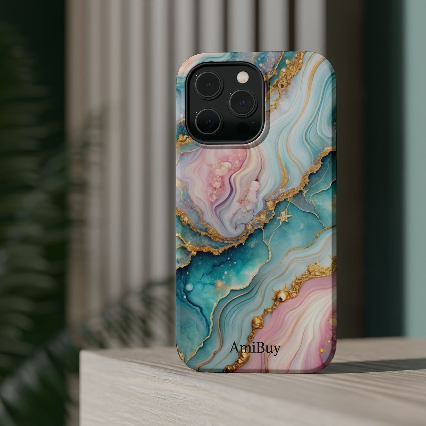 Marbled Aqua & Rose Gold Magnetic Impact Phone Case