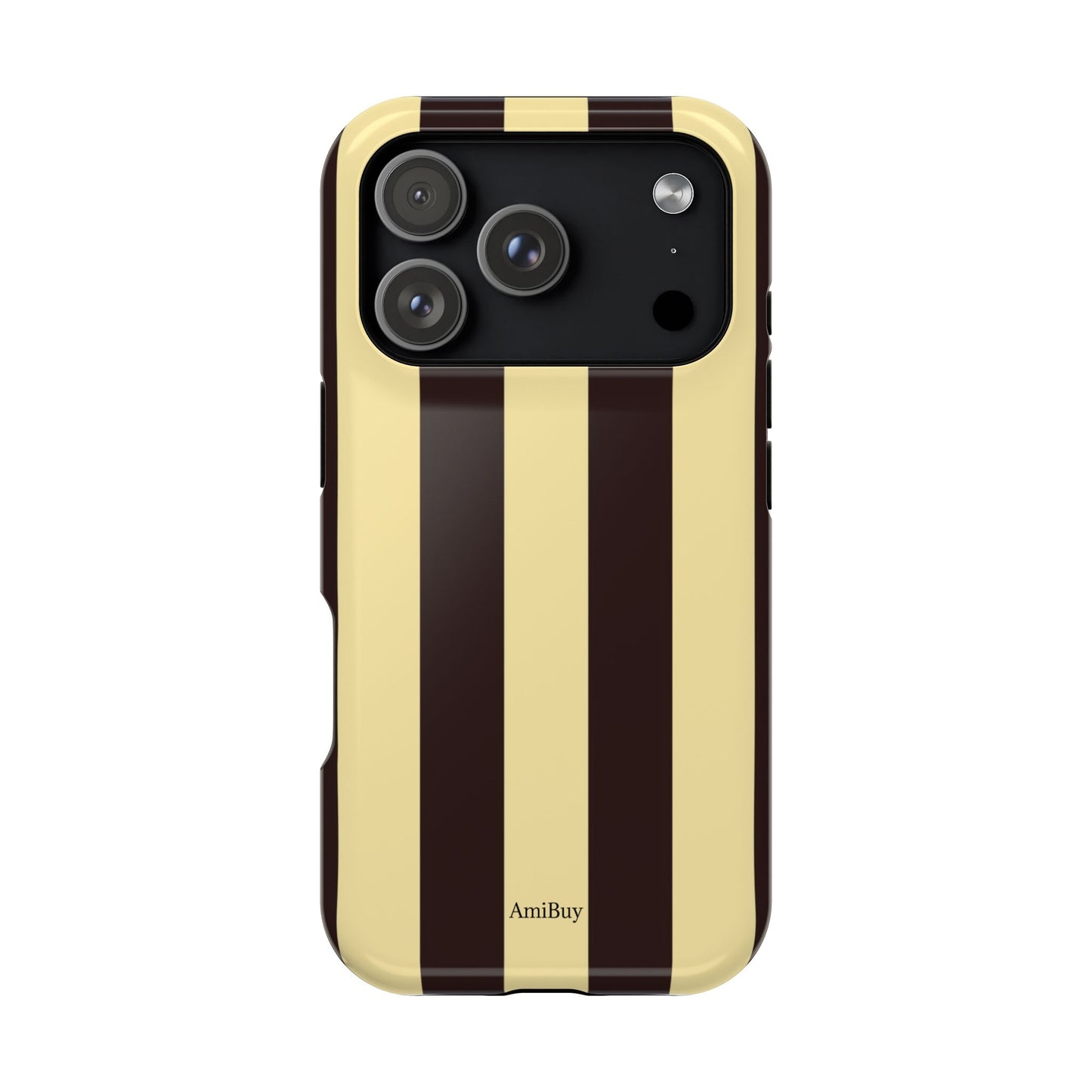 Striped Magnetic Impact-Resistant Phone Case — Brown & Cream Vertical Stripes