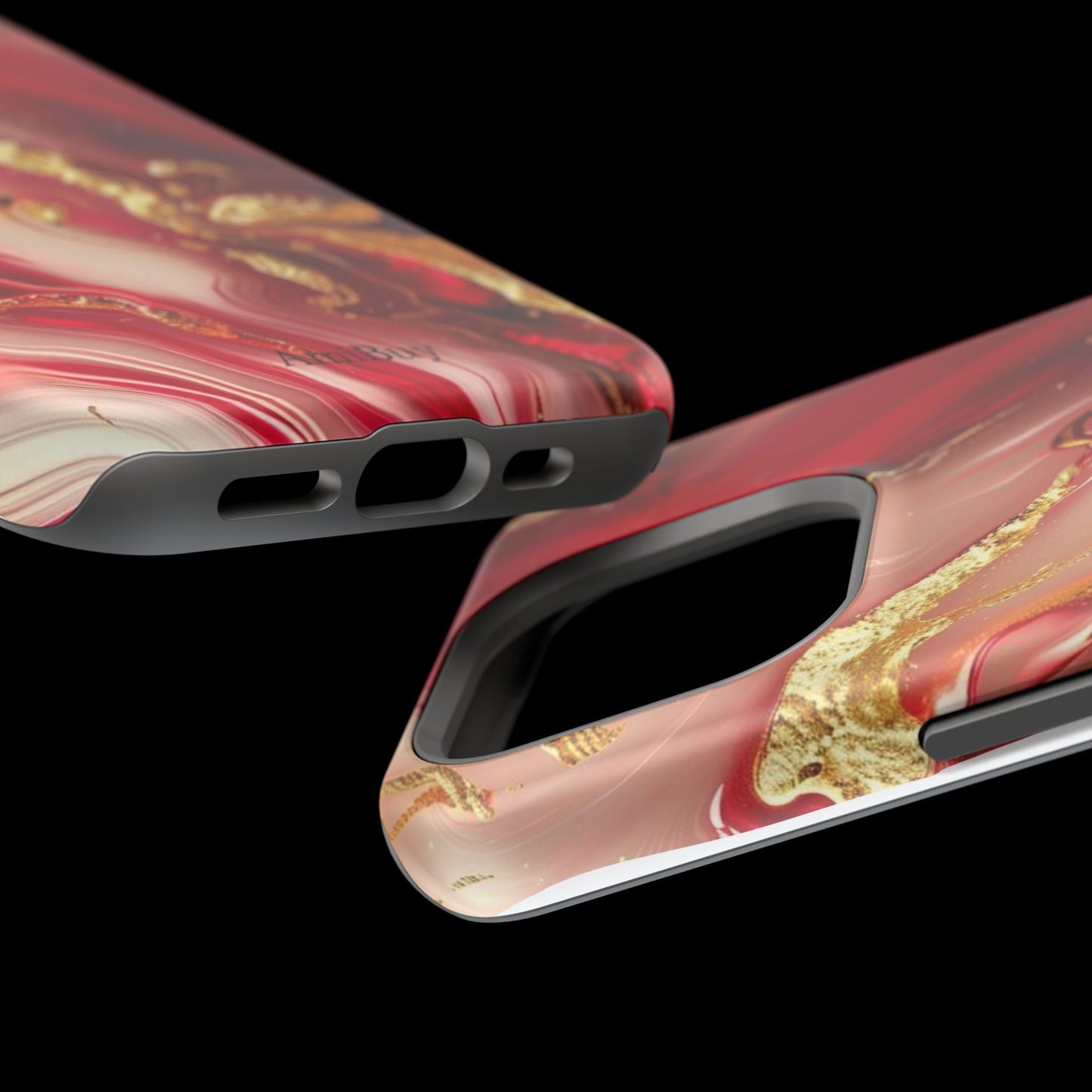 Red Marble & Gold Phone Case — Magnetic Impact-Resistant Protective Cover