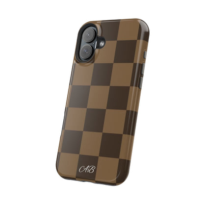 Brown Checkered Magnetic Impact-Resistant Phone Case