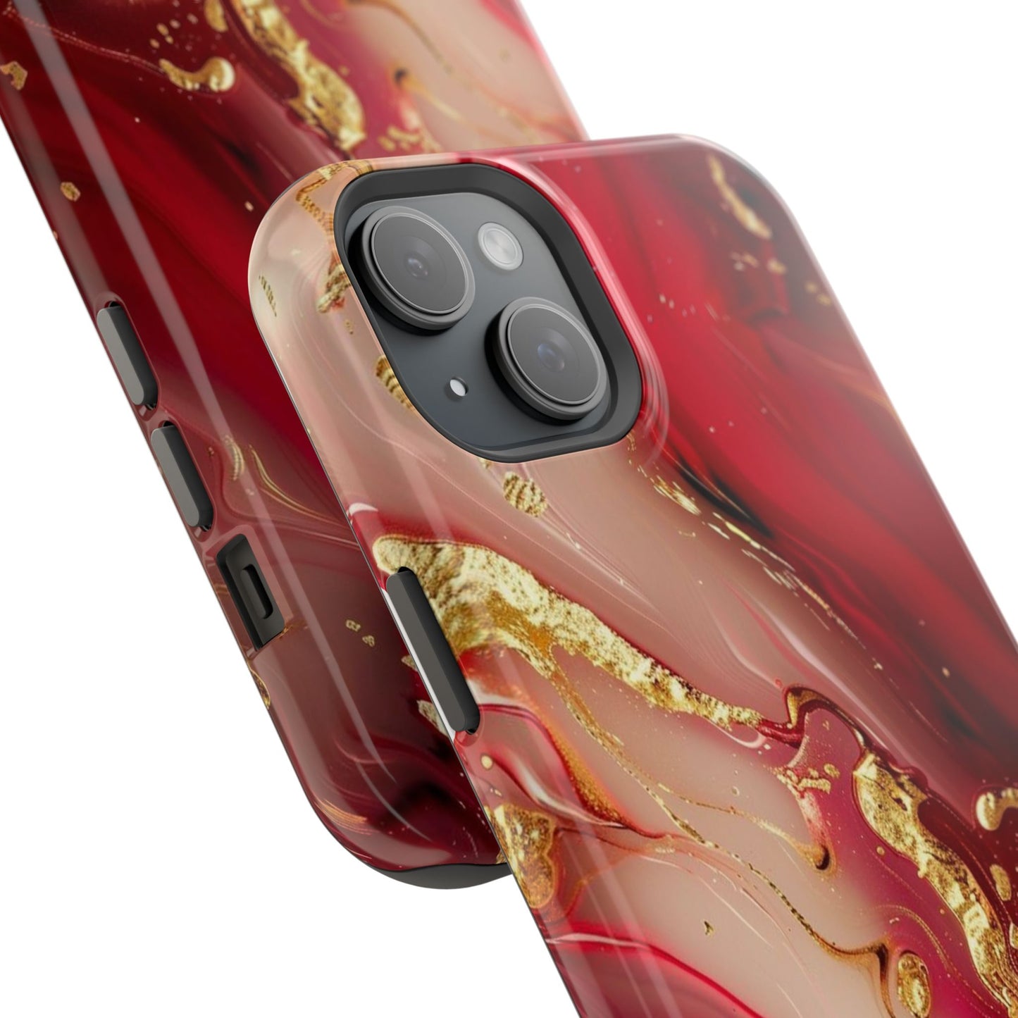 Red Marble & Gold Phone Case — Magnetic Impact-Resistant Protective Cover