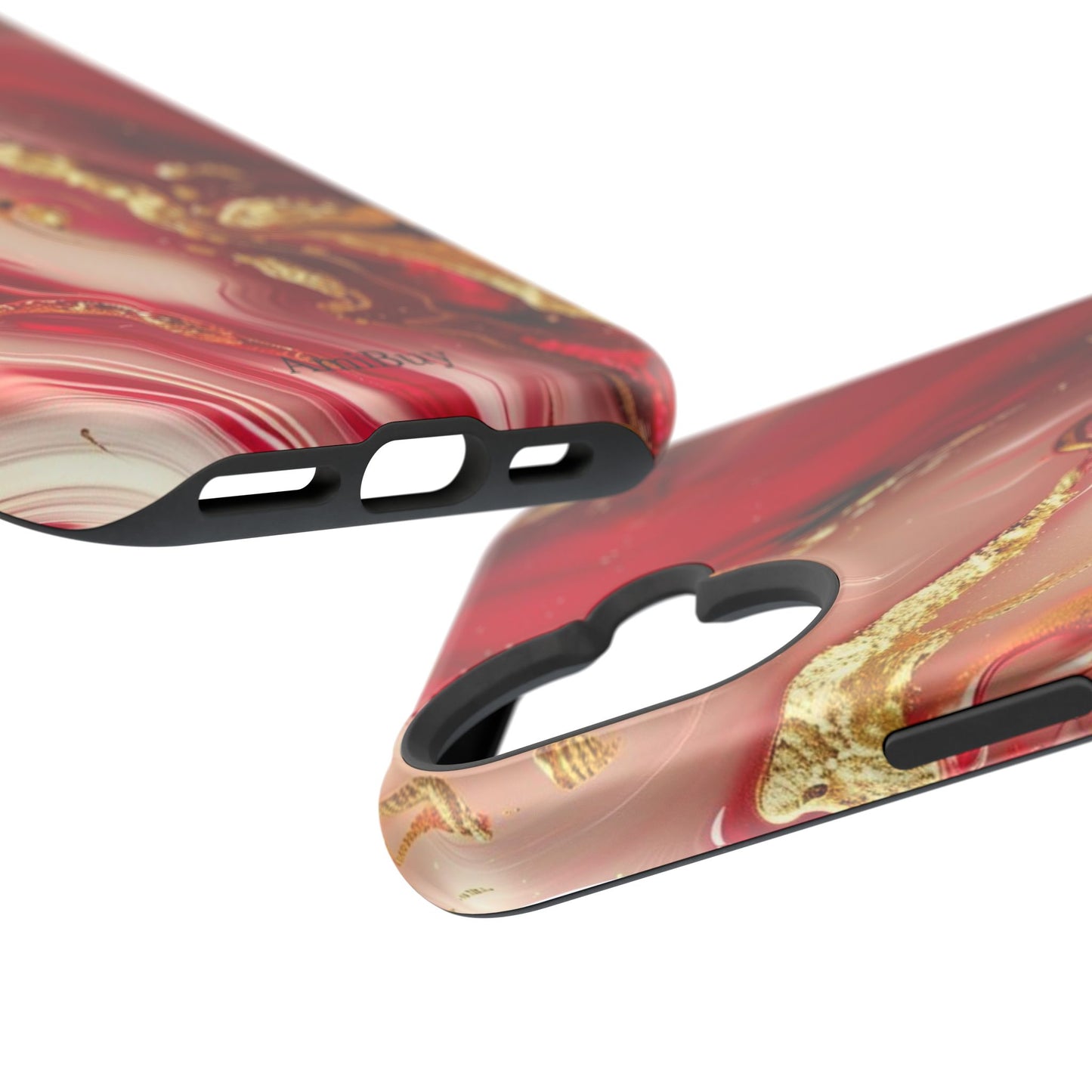 Red Marble & Gold Phone Case — Magnetic Impact-Resistant Protective Cover