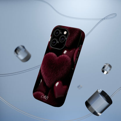 Magnetic Impact-Resistant Phone Case — Plush Burgundy Heart Design