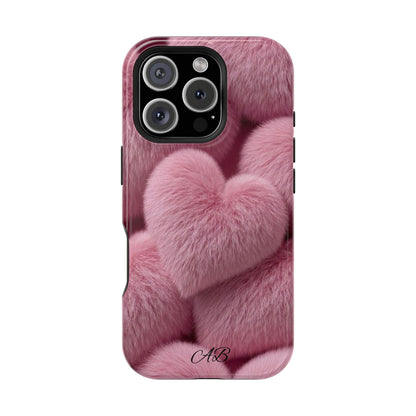 Pink Fuzzy Heart Phone Case — Magnetic Impact-Resistant