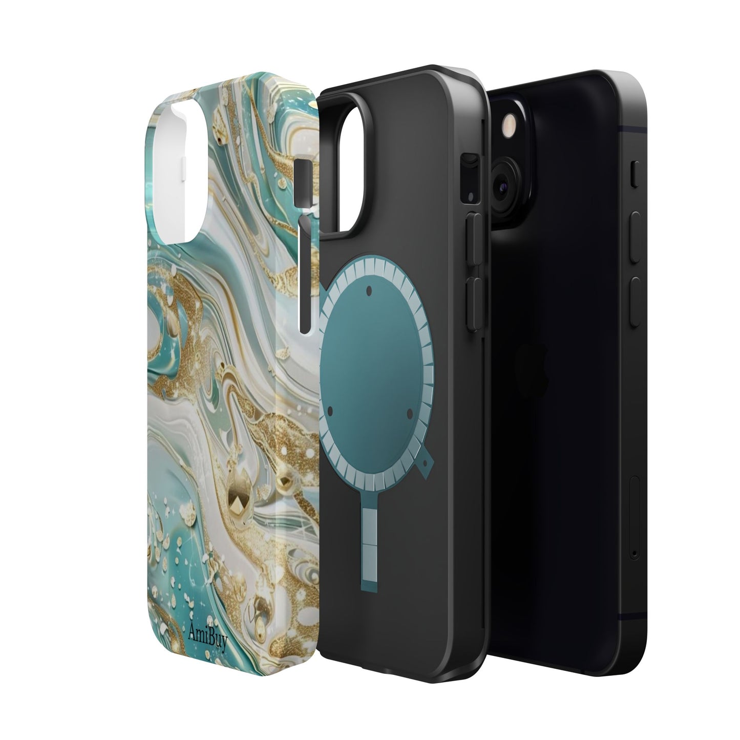 Marbled Teal & Gold Magnetic Impact-Resistant Phone Case