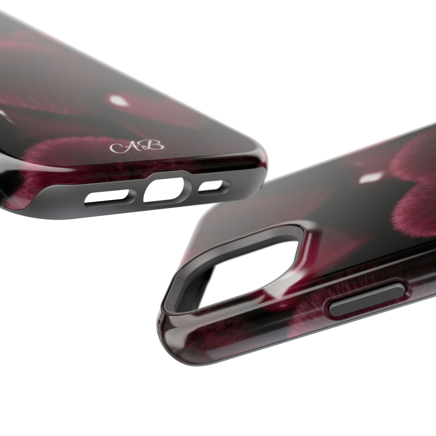 Magnetic Impact-Resistant Phone Case — Plush Burgundy Heart Design