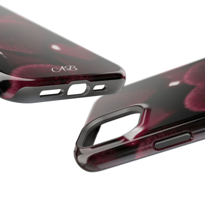 Magnetic Impact-Resistant Phone Case — Plush Burgundy Heart Design