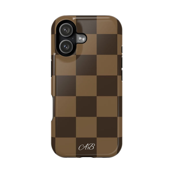 Brown Checkered Magnetic Impact-Resistant Phone Case