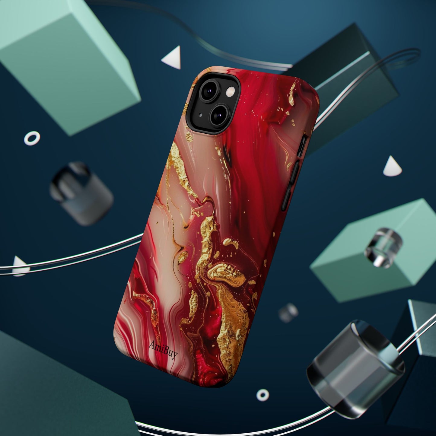 Red Marble & Gold Phone Case — Magnetic Impact-Resistant Protective Cover