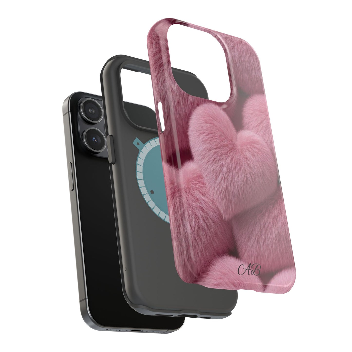 Pink Fuzzy Heart Phone Case — Magnetic Impact-Resistant