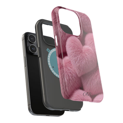 Pink Fuzzy Heart Phone Case — Magnetic Impact-Resistant