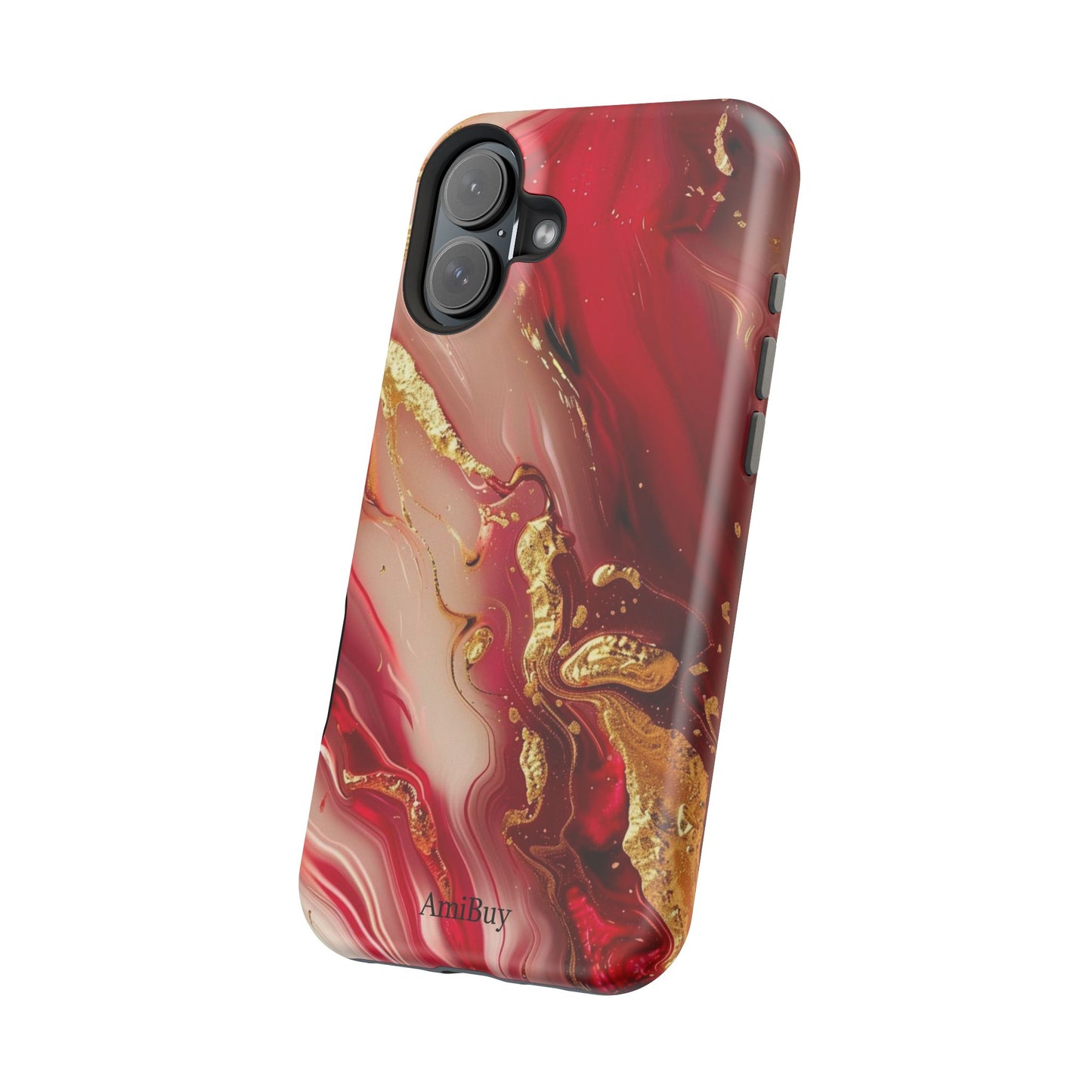 Red Marble & Gold Phone Case — Magnetic Impact-Resistant Protective Cover