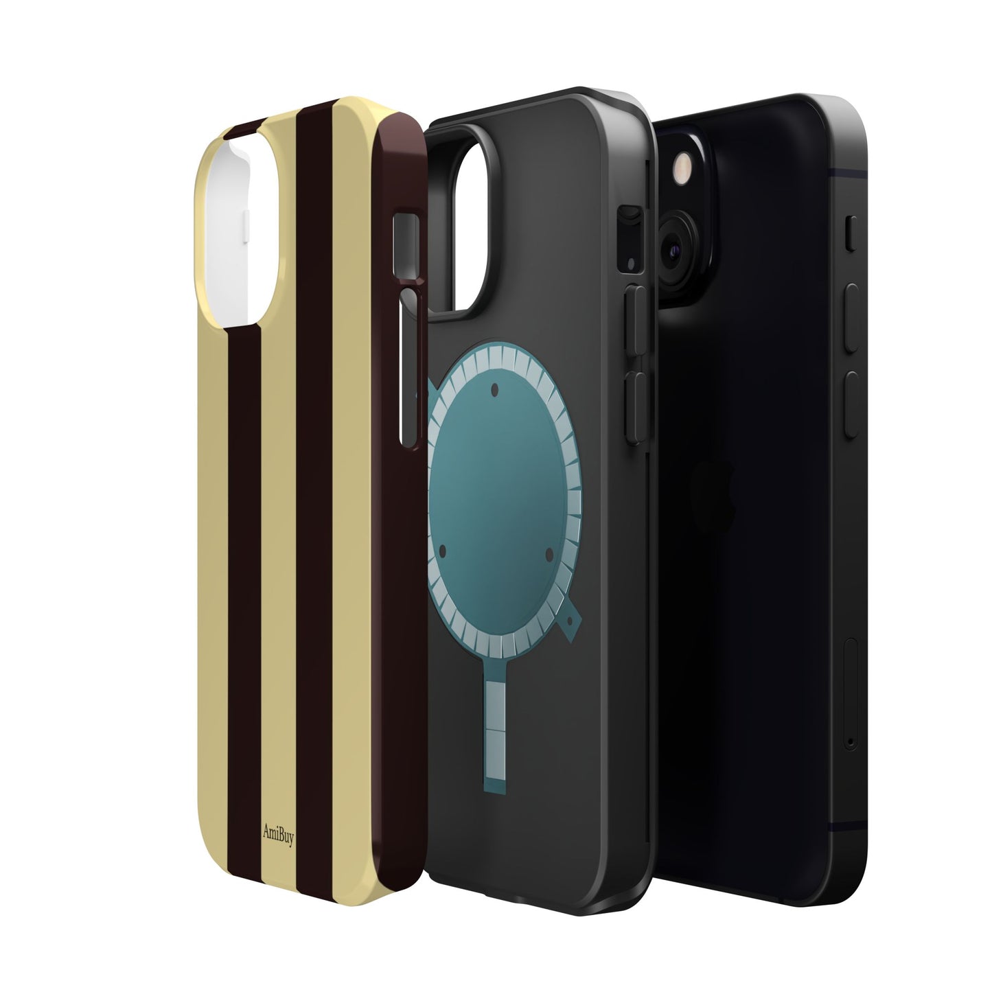 Striped Magnetic Impact-Resistant Phone Case — Brown & Cream Vertical Stripes