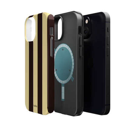 Striped Magnetic Impact-Resistant Phone Case — Brown & Cream Vertical Stripes