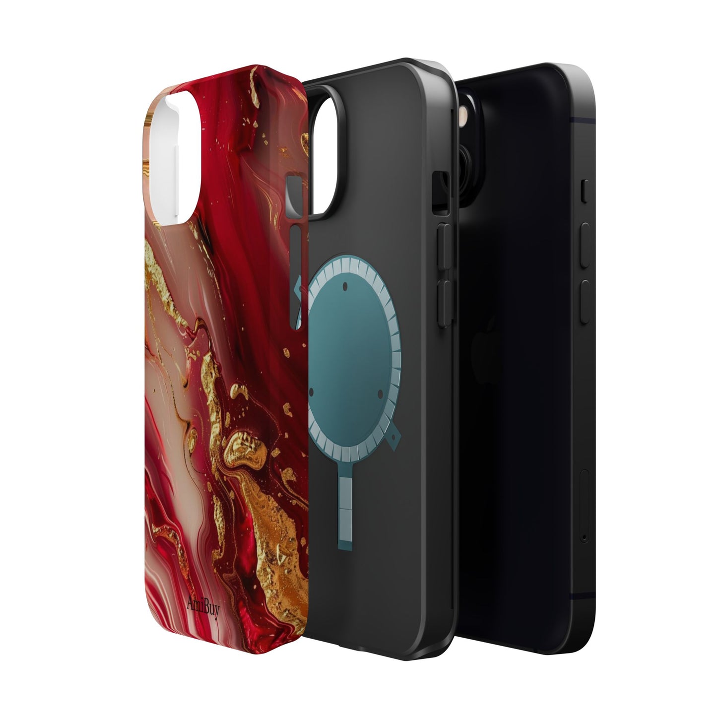 Red Marble & Gold Phone Case — Magnetic Impact-Resistant Protective Cover