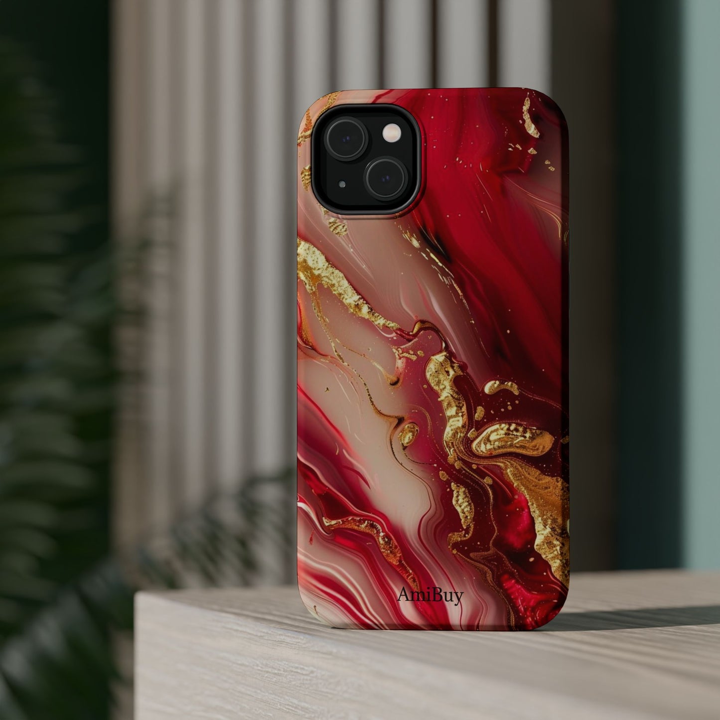 Red Marble & Gold Phone Case — Magnetic Impact-Resistant Protective Cover