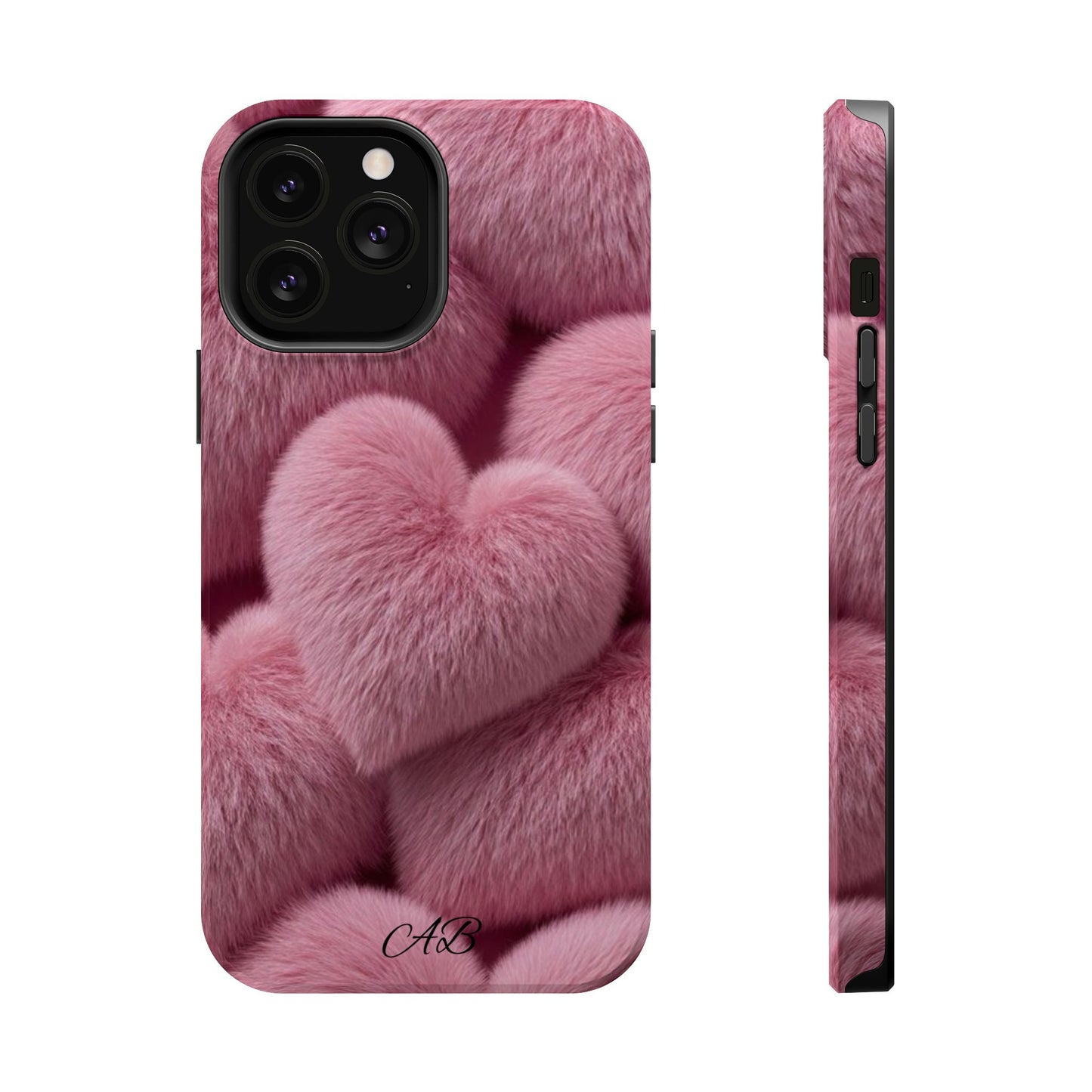 Pink Fuzzy Heart Phone Case — Magnetic Impact-Resistant