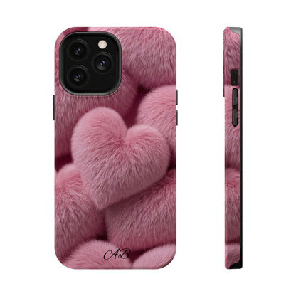 Pink Fuzzy Heart Phone Case — Magnetic Impact-Resistant