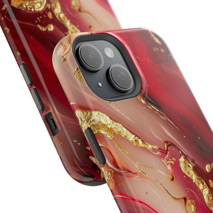 Red Marble & Gold Phone Case — Magnetic Impact-Resistant Protective Cover