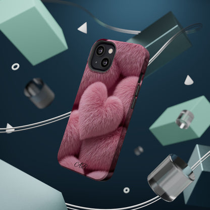 Pink Fuzzy Heart Phone Case — Magnetic Impact-Resistant