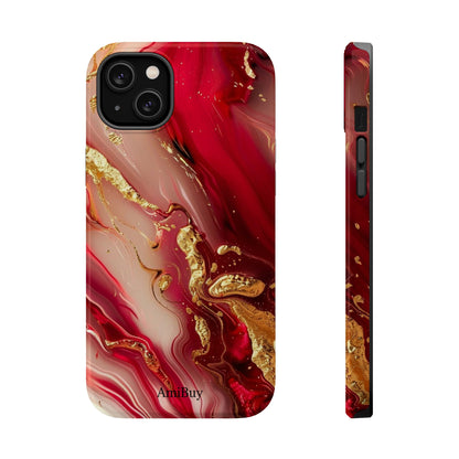 Red Marble & Gold Phone Case — Magnetic Impact-Resistant Protective Cover
