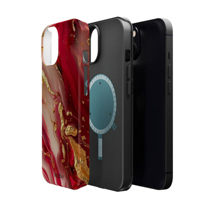 Red Marble & Gold Phone Case — Magnetic Impact-Resistant Protective Cover