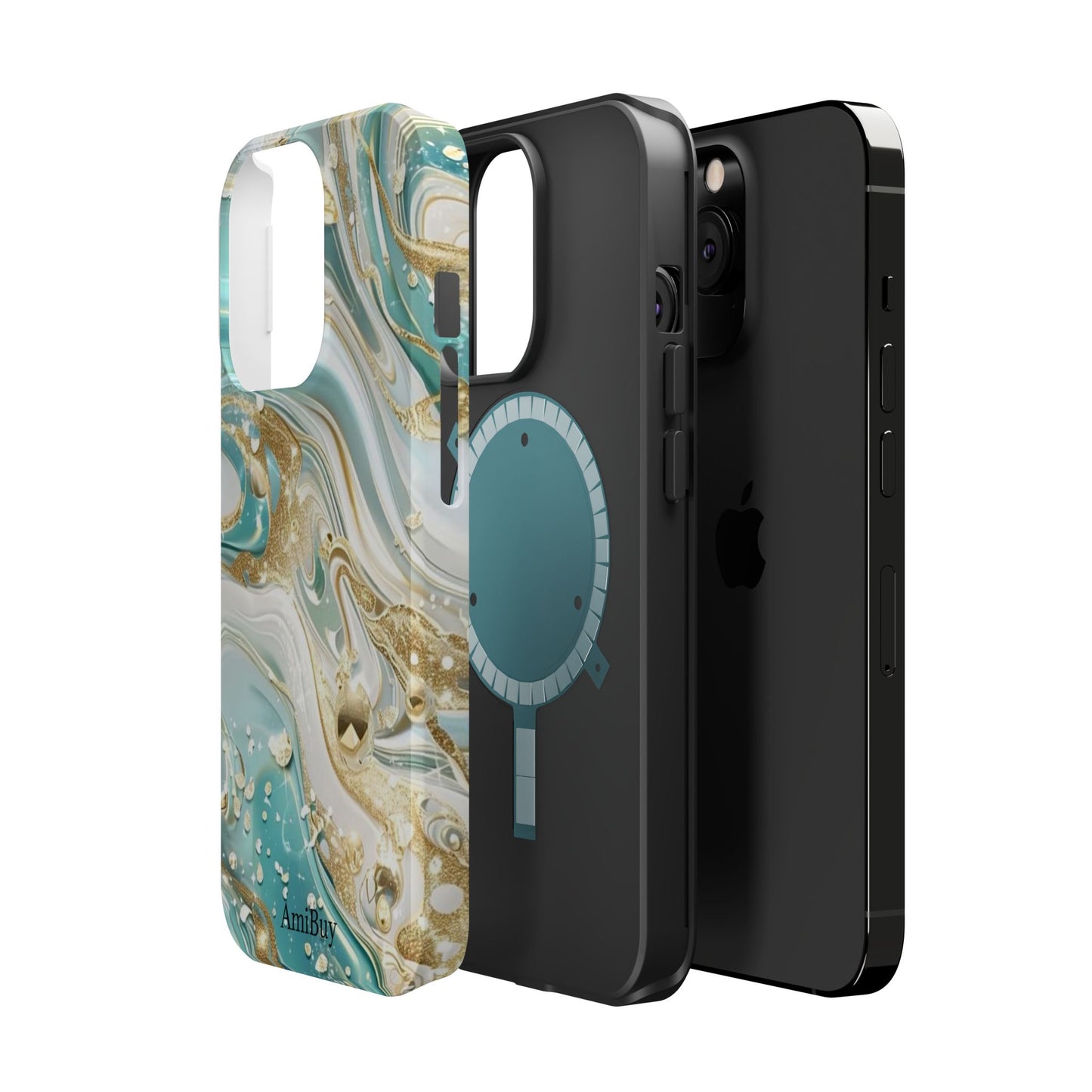 Marbled Teal & Gold Magnetic Impact-Resistant Phone Case