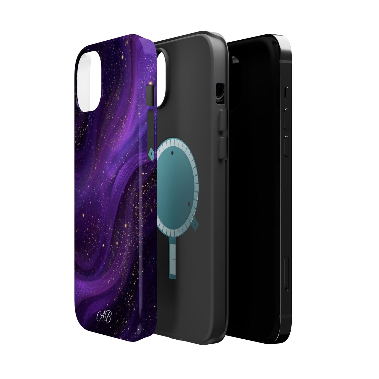 Purple Galaxy Magnetic Impact Phone Case — Shockproof Cosmic Swirl Design