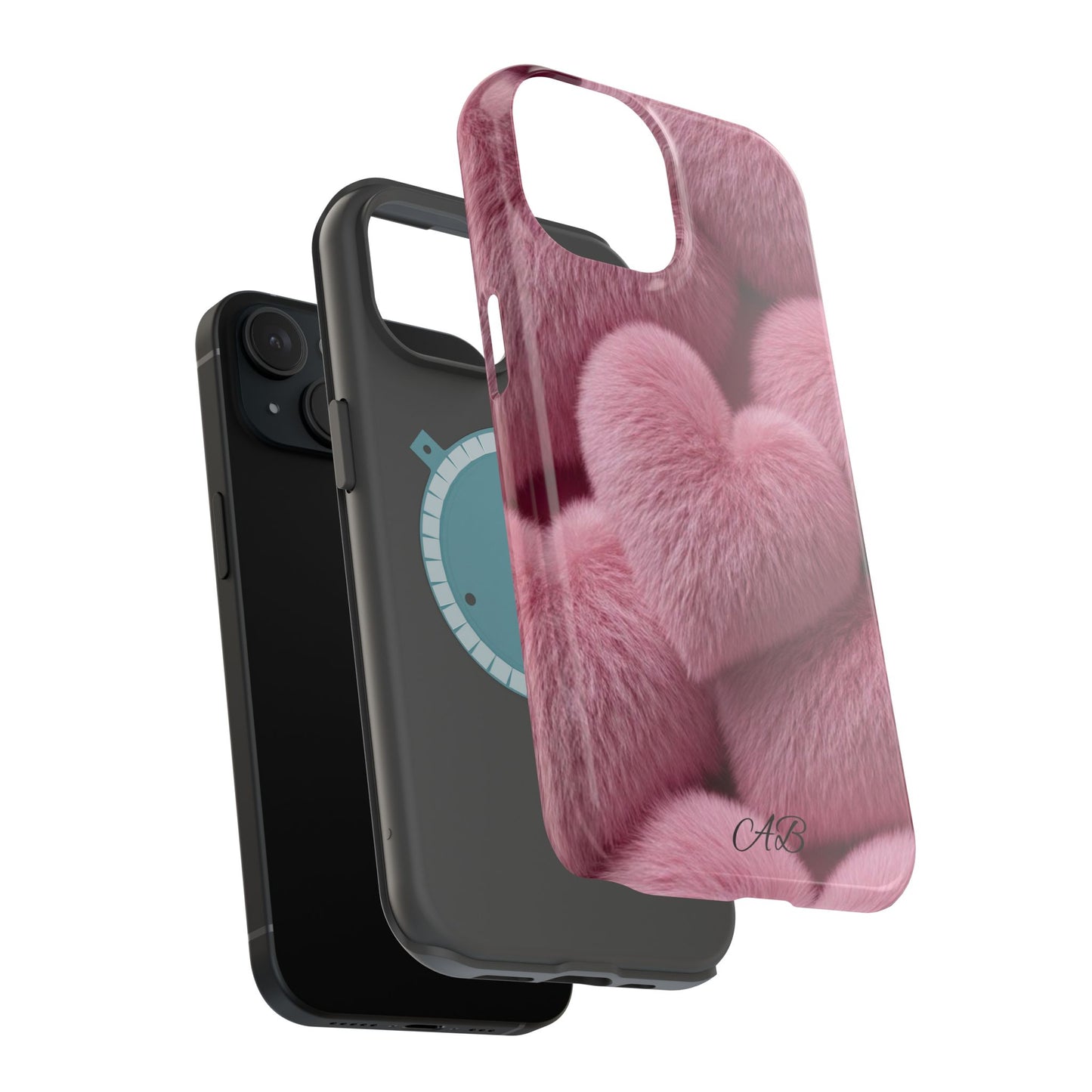 Pink Fuzzy Heart Phone Case — Magnetic Impact-Resistant