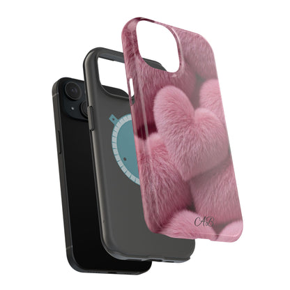 Pink Fuzzy Heart Phone Case — Magnetic Impact-Resistant