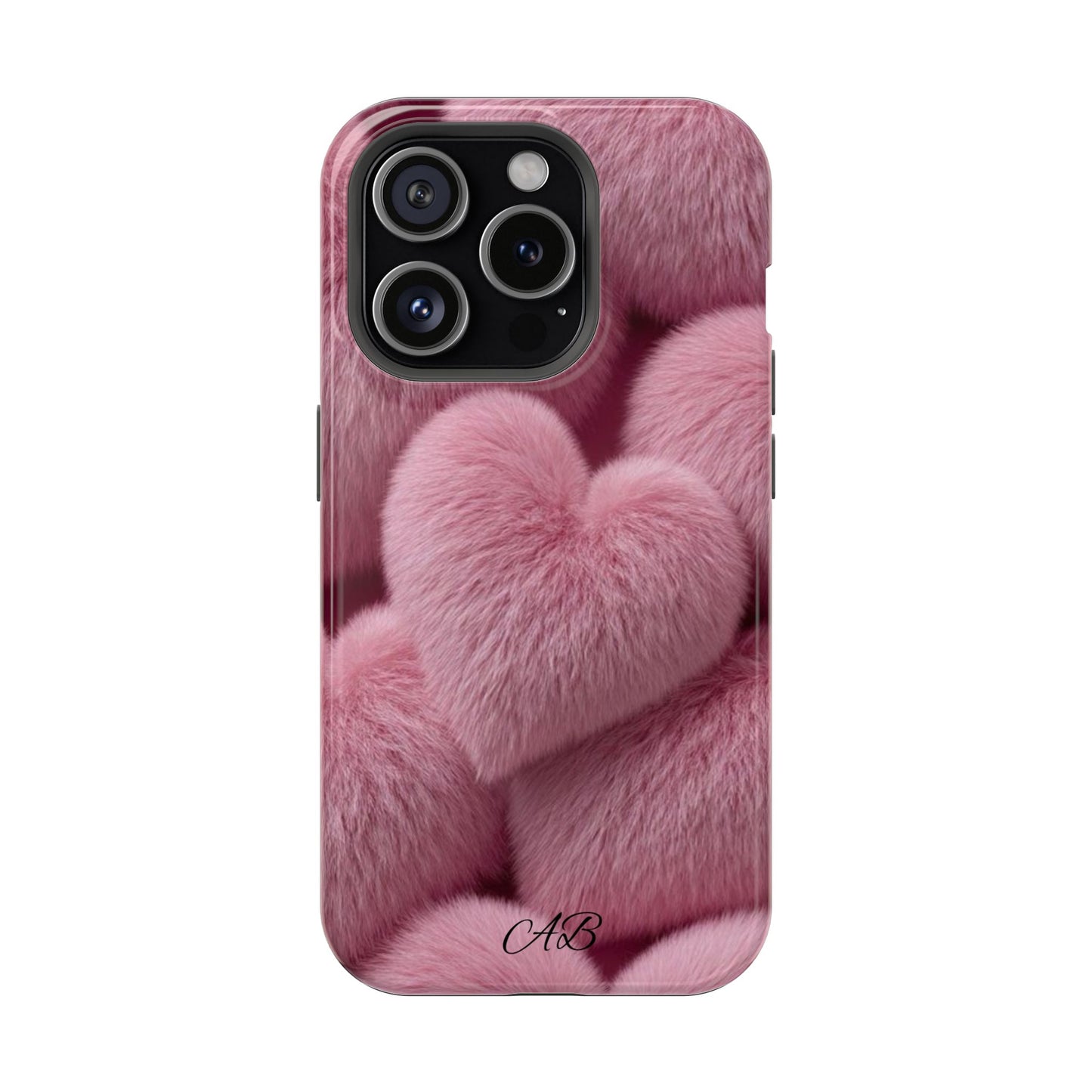Pink Fuzzy Heart Phone Case — Magnetic Impact-Resistant