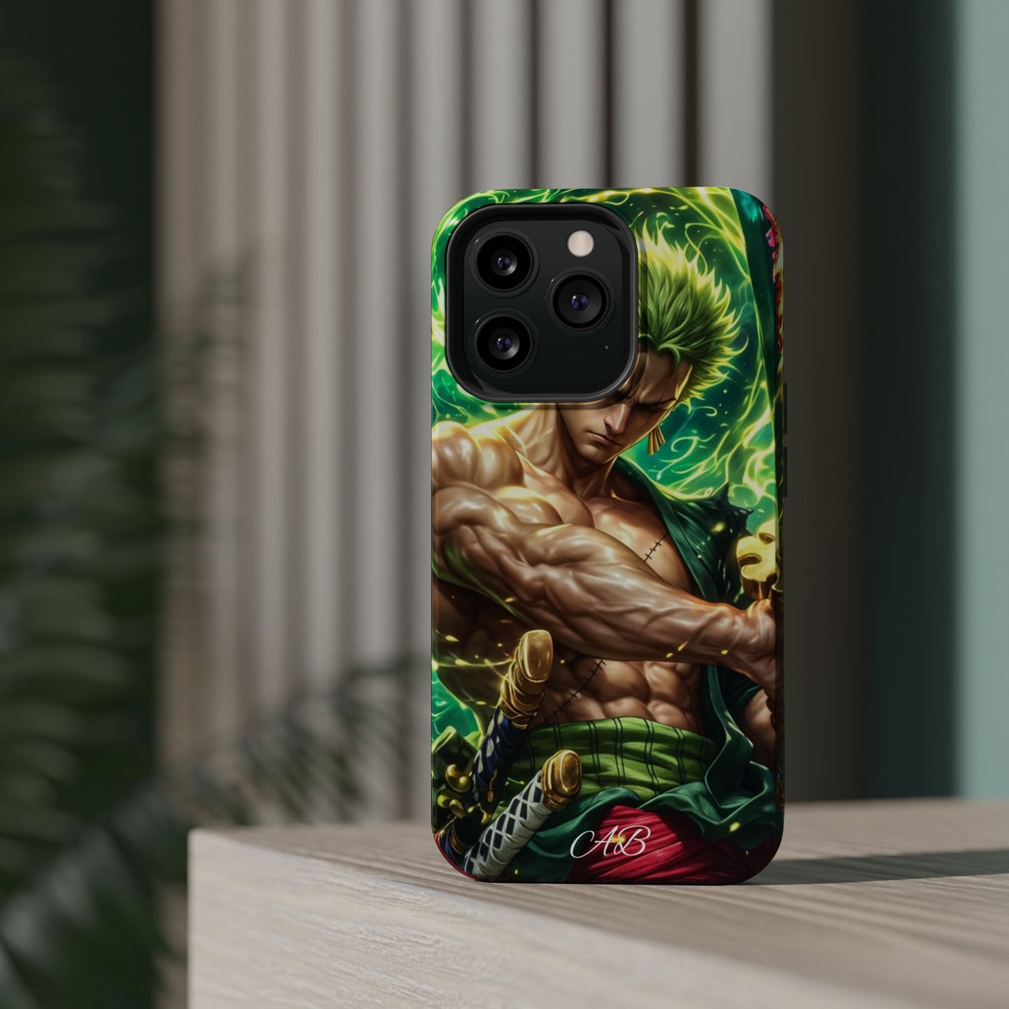 Magnetic Impact-Resistant Phone Case — Green-Sword Warrior Anime Art