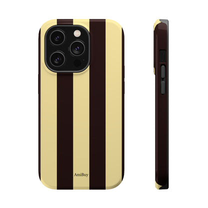 Striped Magnetic Impact-Resistant Phone Case — Brown & Cream Vertical Stripes