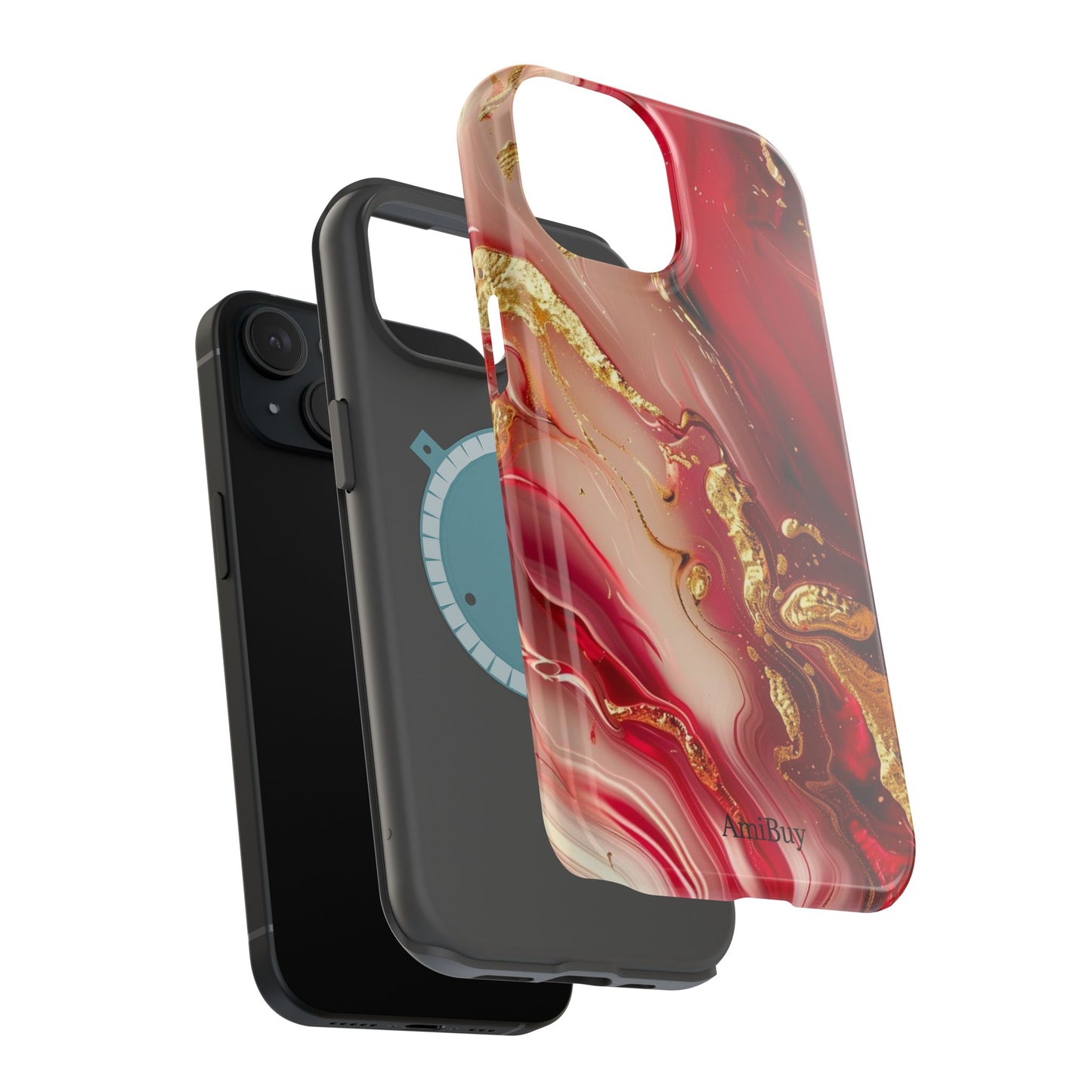 Red Marble & Gold Phone Case — Magnetic Impact-Resistant Protective Cover